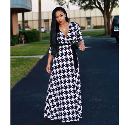 Women’s Bodycon Beach Maxi Dress - Floral Print, V-Neck, 3/4 Sleeve - Buy Center