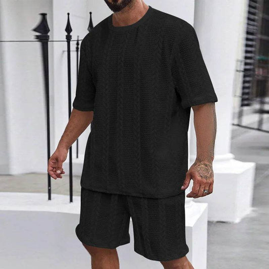 Ayrbao Men's Casual Summer Hoodie Set - Knit, Short Sleeve, Solid Color - Buy Center