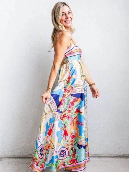 GPBD Women's Elegant A-line Vacation Dress - Printed High Waist Style - Buy Center