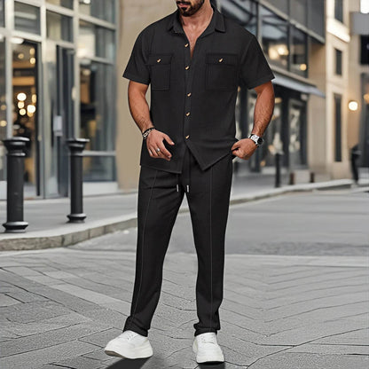 Men's Casual Short-Sleeved Waffle Check Shirt - Summer Fashion Set - Buy Center