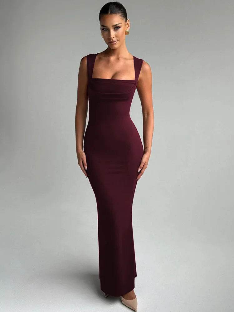 Mozision Sexy Sleeveless Maxi Dress - Square Collar, High Waist Style - Buy Center