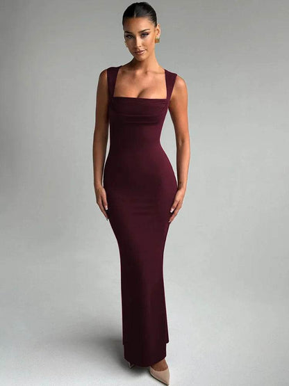 Mozision Sexy Sleeveless Maxi Dress - Square Collar, High Waist Style - Buy Center