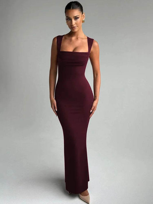 Mozision Sexy Sleeveless Maxi Dress - Square Collar, High Waist Style - Buy Center