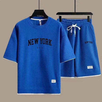 OLOEY Men's 2025 Waffle T-Shirt & Shorts Summer Fashion Suit - Buy Center
