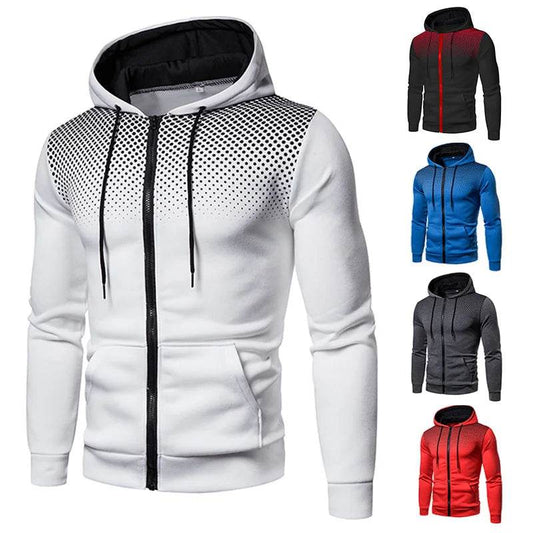 Men's Slim Fit Polka Dot Hoodie with Zipper Pocket - Casual Wear - Buy Center