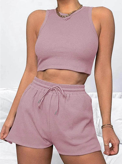 Women's 2024 Summer Sleeveless Waffle Two-Piece Set - Casual & Elegant - Buy Center