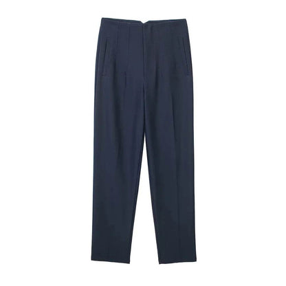 TRZA High Waist Solid Pants - Casual Ankle Trousers with Pockets - Buy Center