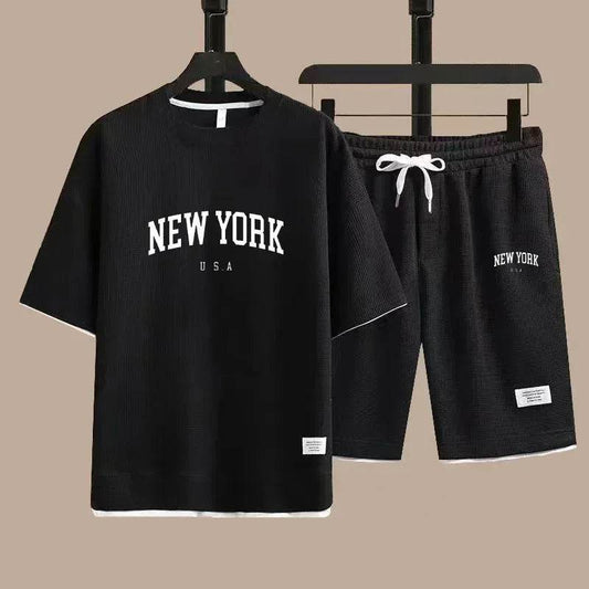 OLOEY Men's 2025 Waffle T-Shirt & Shorts Summer Fashion Suit - Buy Center