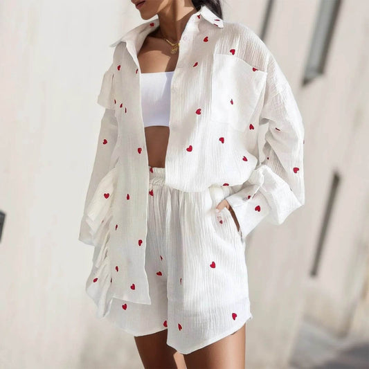 Women's Sweet Love Heart Print Ruffles 2-Piece Lounge Set - Buy Center