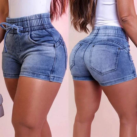 Kalenmos Women's Mid Waist Denim Shorts - Slim Fit with Pockets - Buy Center