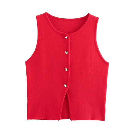 MsChuh Women’s Knitted Vest - Slim Cropped O-Neck for Summer 2024 - Buy Center