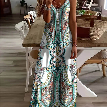 Summer Sleeveless Beach Dress - Geometric Print, Loose Fit for Women - Buy Center