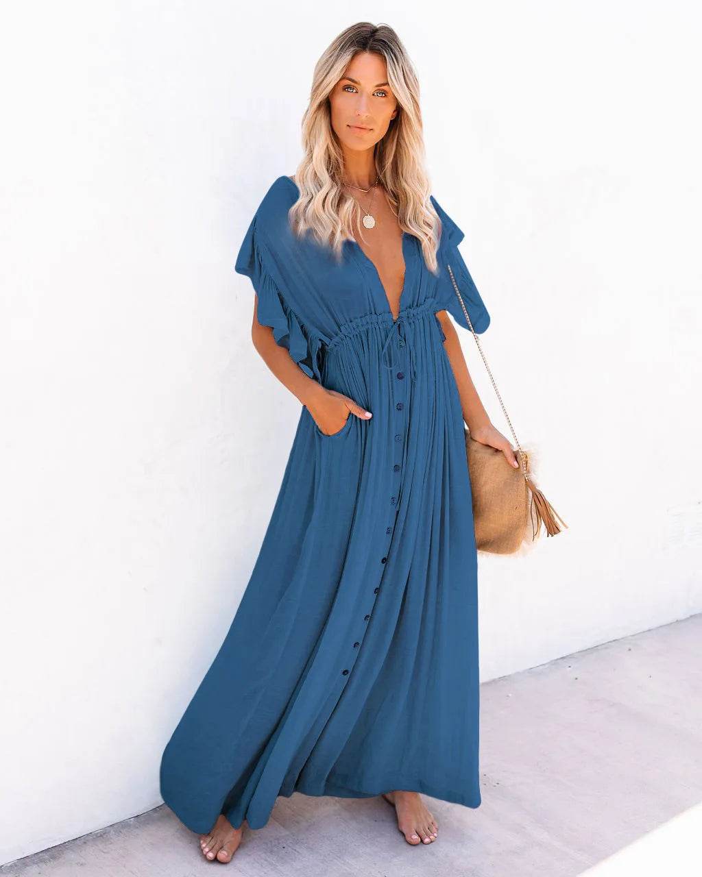 LCSKEREAL Women's Summer V-Neck Bikini Cover Up - Bohemian Style Dress - Buy Center