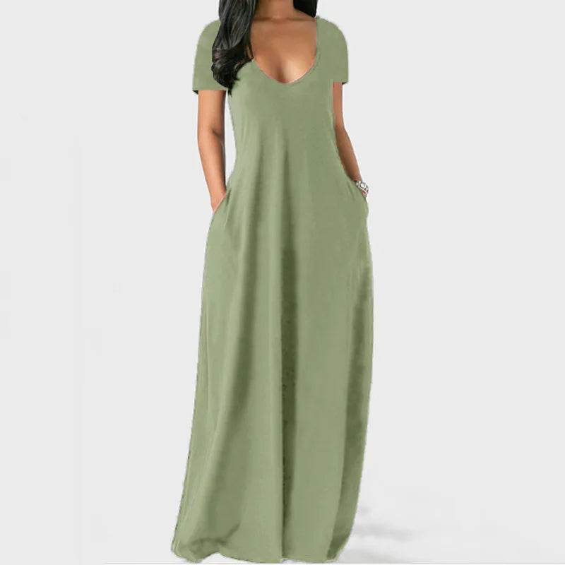 Plus Size Women's Solid V-Neck Dress - Short Sleeve Casual Style - Buy Center