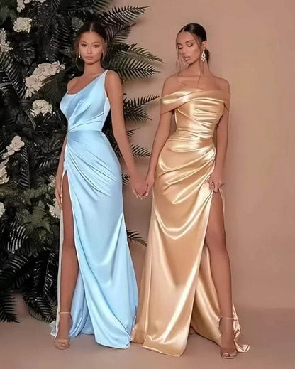 Stunning Off The Shoulder Satin Mermaid Prom Dress - High Split Design - Buy Center