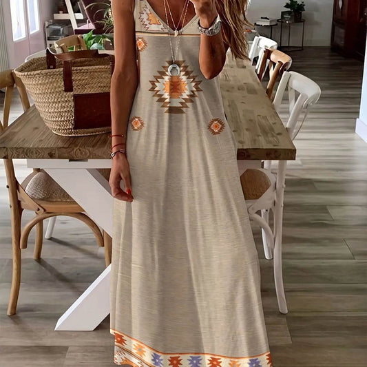 Summer Sleeveless Beach Dress - Geometric Print, Loose Fit for Women - Buy Center