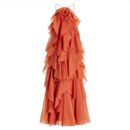 Elegant Backless Ruffled Halter Dress for Women - Luxurious Party Look - Buy Center