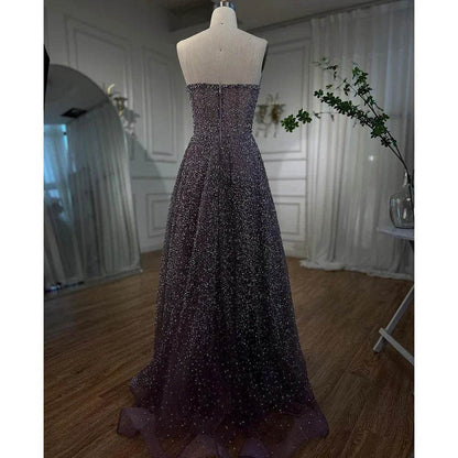 SERENE HILL A-Line Strapless Beaded Evening Dress - Purple Luxury - Buy Center