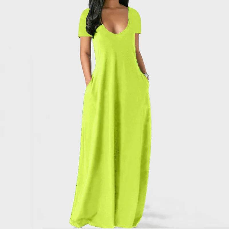 Plus Size Women's Solid V-Neck Dress - Short Sleeve Casual Style - Buy Center