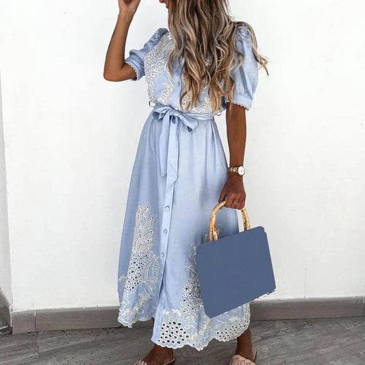 SANWOOD Stylish Beach Maxi Dress - Embroidered Floral Casual Wear - Buy Center