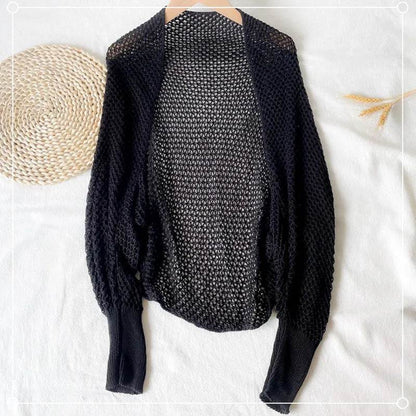 Fictitni Crochet Shrug Cardigan - Sheer Open Knit, Long Sleeve - Buy Center