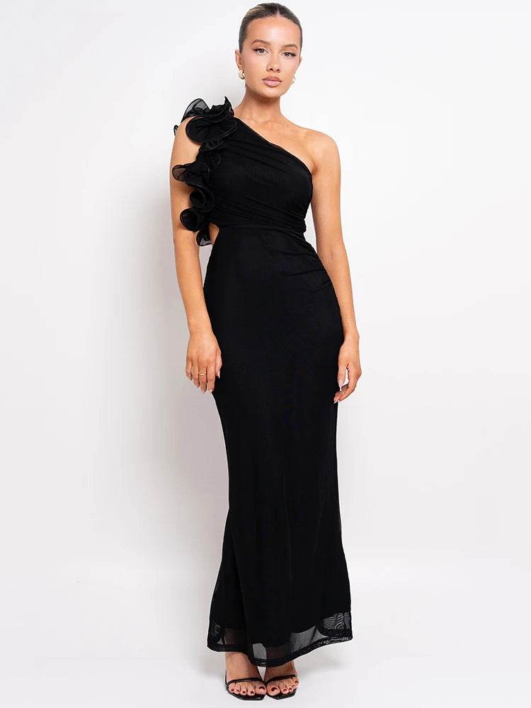 Mozision Sexy Ruched Maxi Dress - Floral Mesh, Sleeveless Design - Buy Center