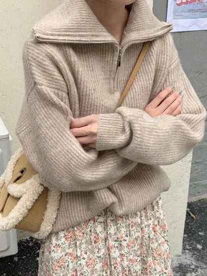 Casual Women's Turtleneck Sweater - Zipper Design, Loose Fit - Buy Center