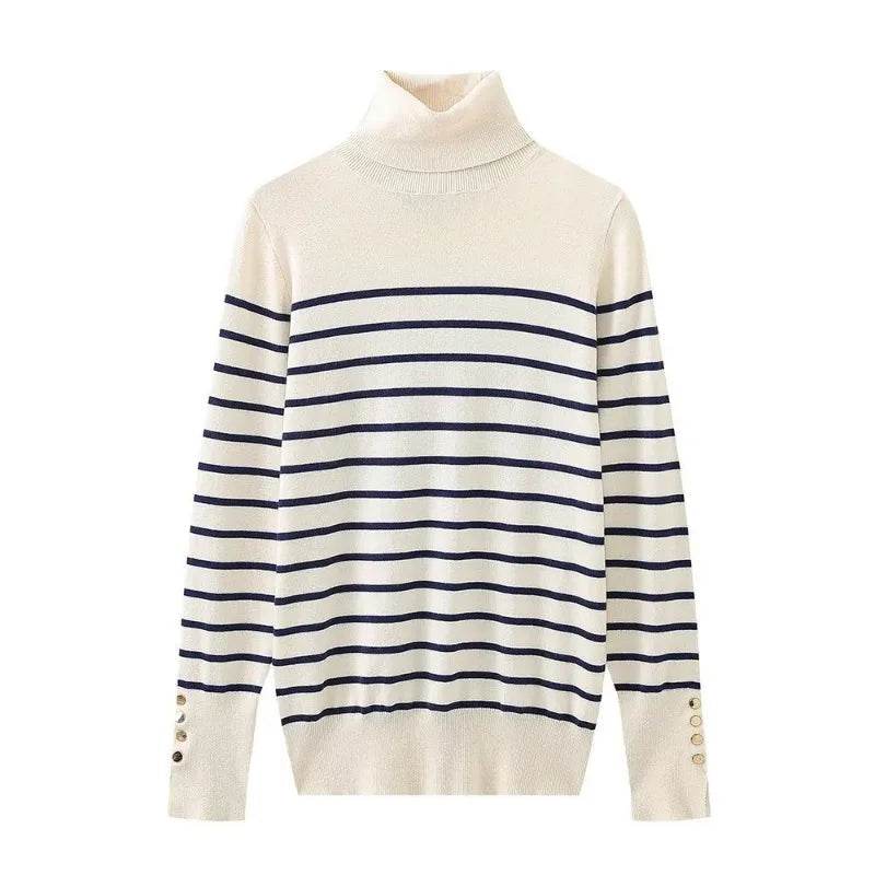 Women's Cropped Turtleneck Sweater with Buttons - Casual Knit Pullover - Buy Center