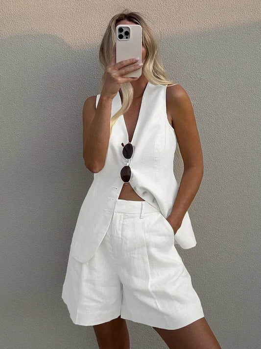 Orinchic Women's Casual Cotton Linen Vest Shorts Set for Summer - Buy Center