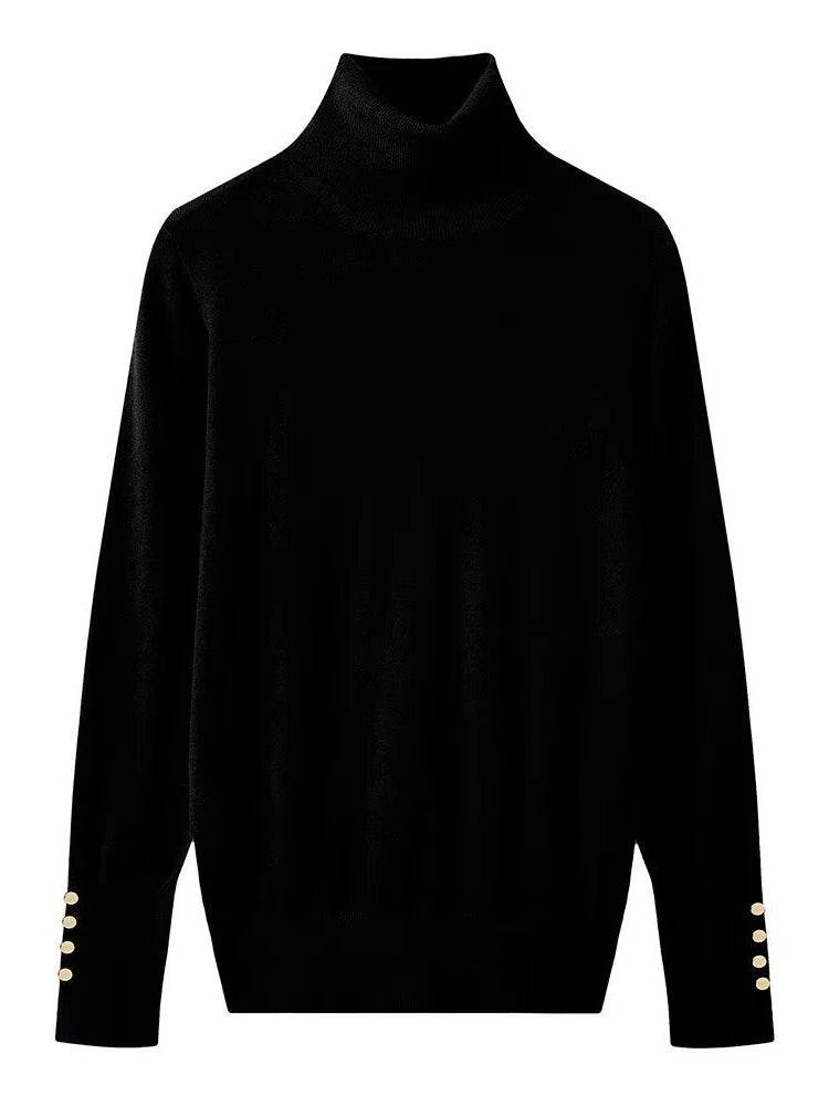 Women's Cropped Turtleneck Sweater with Buttons - Casual Knit Pullover - Buy Center