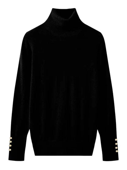 Women's Cropped Turtleneck Sweater with Buttons - Casual Knit Pullover - Buy Center
