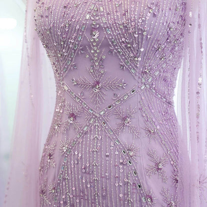 Sharon Said Aqua Lilac Mermaid Evening Dress with Cape Sleeves - Buy Center