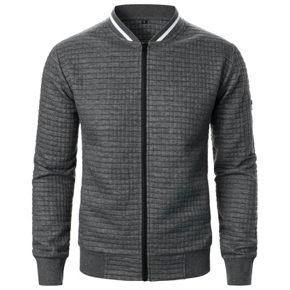 Men's Zipper Stand Collar Hoodie - Casual Plaid Cardigan Coat - Buy Center