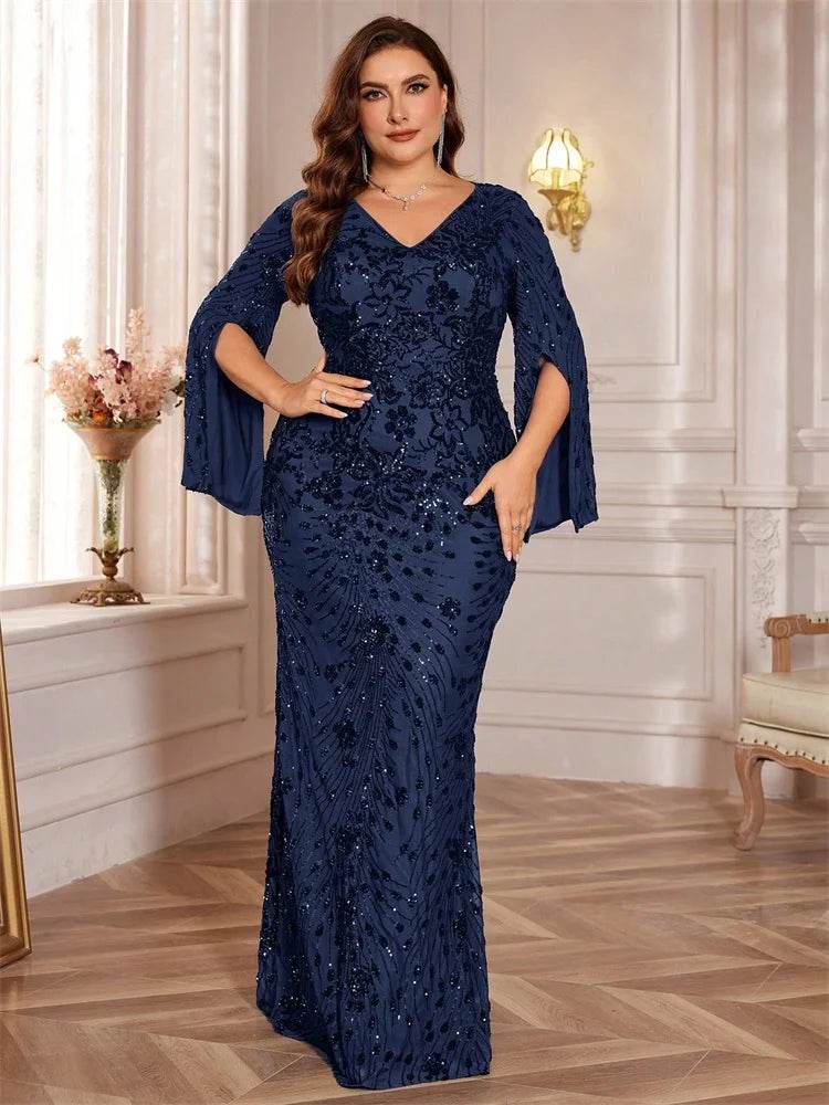 Lucy in Love Plus Size Gold Evening Dress - Long Sleeve Mermaid Gown - Buy Center