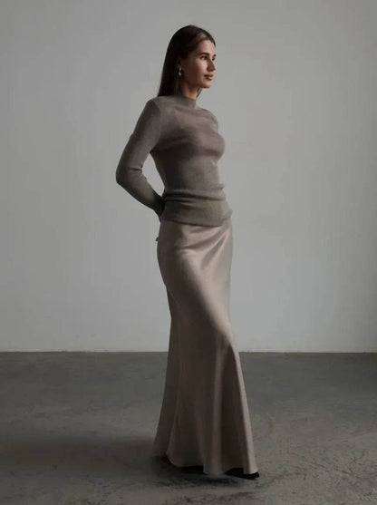 Bornladies Women's Casual Satin Maxi Skirt - High Waist Fishtail Style - Buy Center