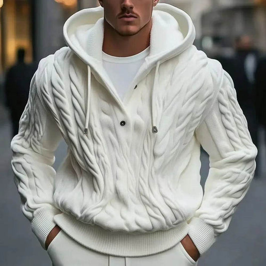 Men Sweatshirts Pullovers Sweaters Solid Casual Loose Splice Hooded Knitted Drawstring Regular Thick Warm Tops Autumn Winter - Buy Center
