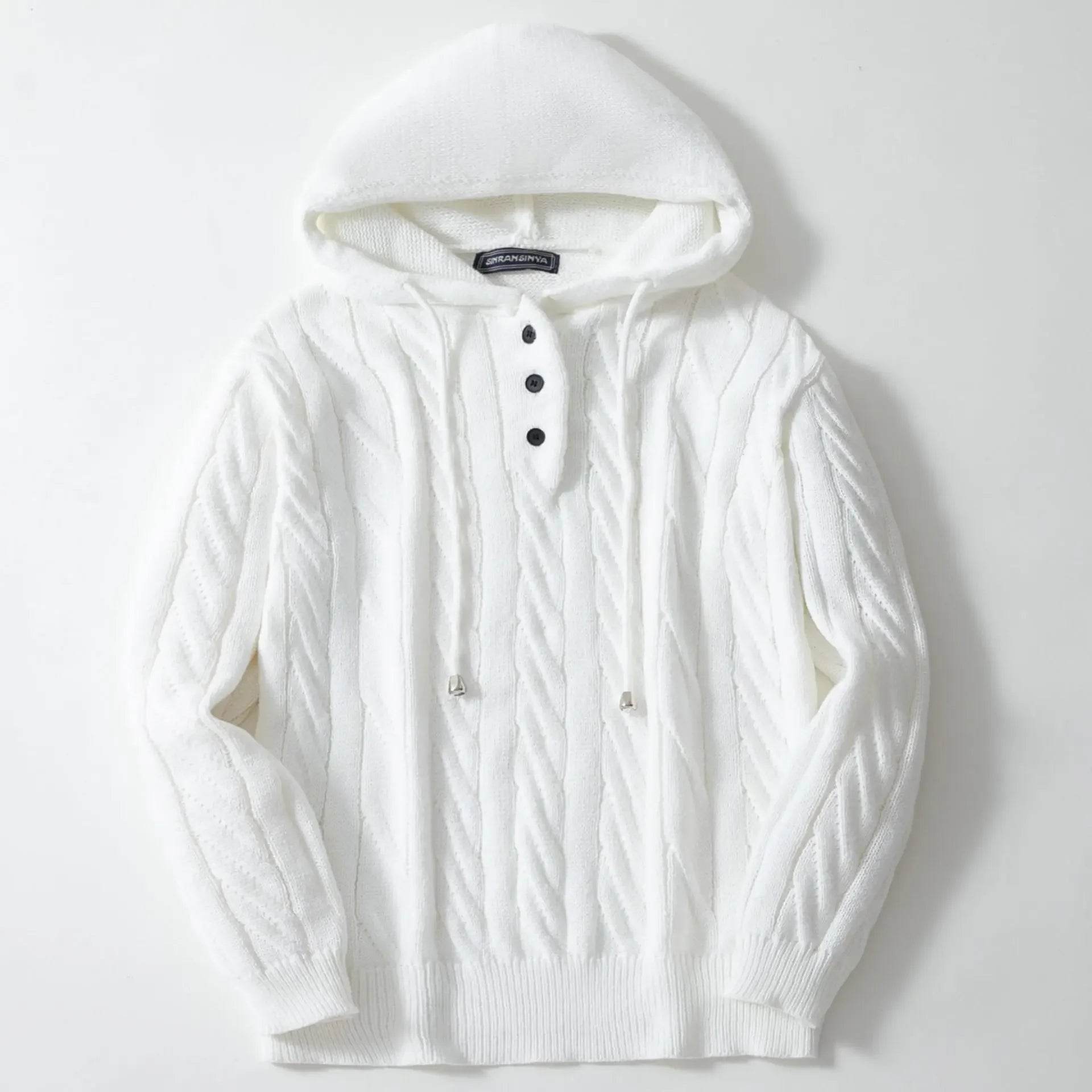 Men Sweatshirts Pullovers Sweaters Solid Casual Loose Splice Hooded Knitted Drawstring Regular Thick Warm Tops Autumn Winter - Buy Center