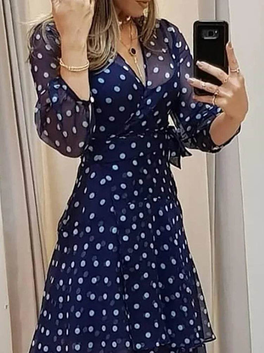Headtotoe Polkadot Ruffles Maxi Dress - V-Neck, Ankle Length - Buy Center