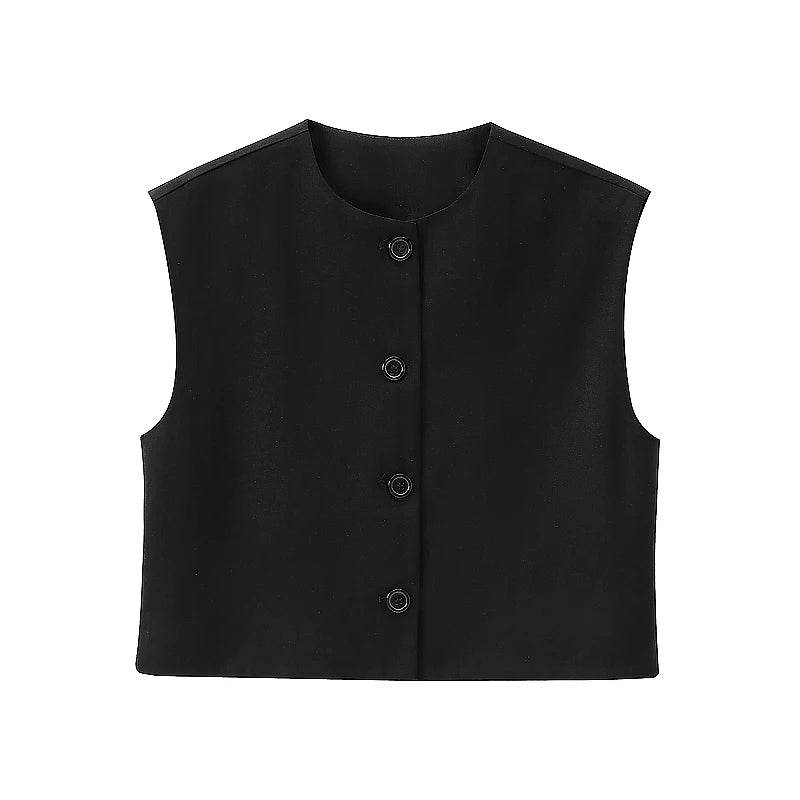 TRAFCN Women's Black O-Neck Sleeveless Vest - Casual Office Style - Buy Center