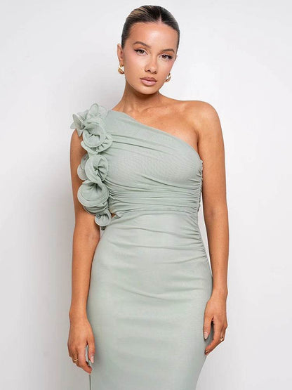 Mozision Sexy Ruched Maxi Dress - Floral Mesh, Sleeveless Design - Buy Center