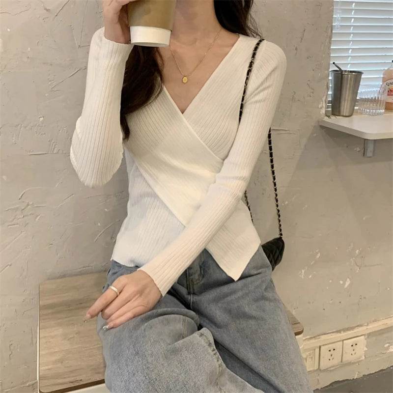 XIBUSANA Women’s V-Neck Knitwear - Casual Long Sleeve Pullover - Buy Center