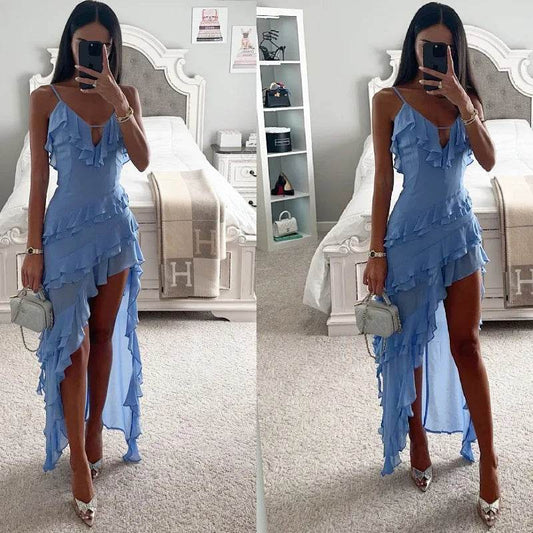 Elegant Women's Strap Maxi Dress - Asymmetrical Mini Clubwear - Buy Center