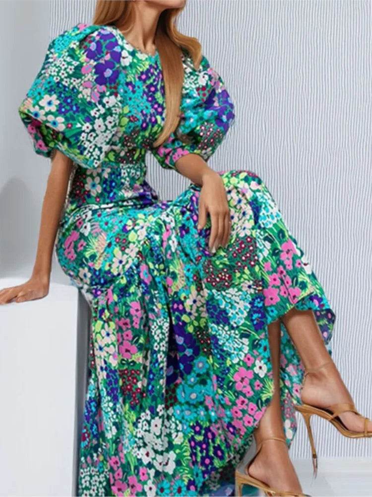 Elegant Casual Dress for Women - O-Neck Puff Sleeve Summer Style - Buy Center