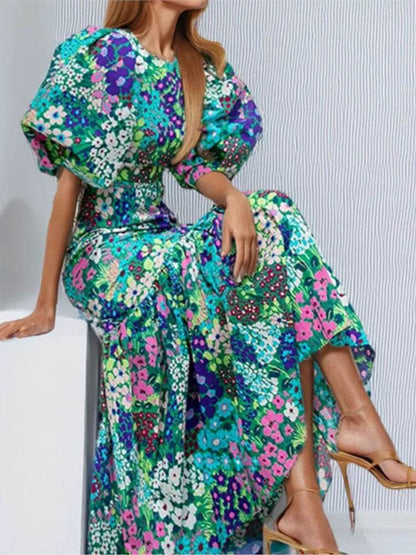 Elegant Casual Dress for Women - O-Neck Puff Sleeve Summer Style - Buy Center