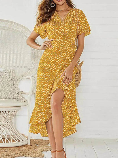 Boho Floral Print Maxi Dress for Women - Summer Casual V-Neck - Buy Center