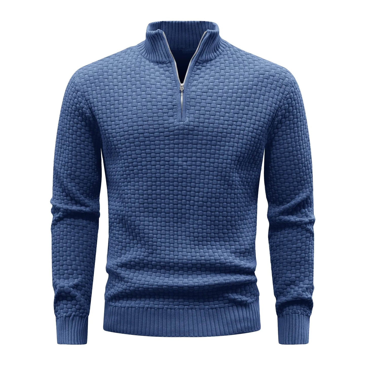 Slavinson Men's Sweater Winter Warm Zip Up Pullover Waffle Knit Mock Neck Turtleneck Soft Long Sleeve Top US Size - Buy Center