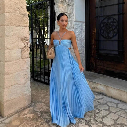 Women's Elegant Summer Camisole Dress - Backless Pleated Design - Buy Center