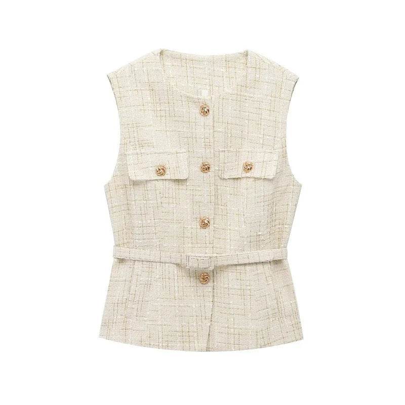 TRAF Women's Sequin Sleeveless Vest - Vintage Button Outerwear - Buy Center