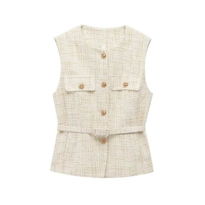 TRAF Women's Sequin Sleeveless Vest - Vintage Button Outerwear - Buy Center