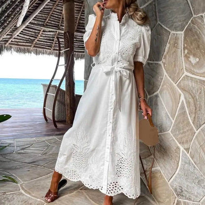 SANWOOD Stylish Beach Maxi Dress - Embroidered Floral Casual Wear - Buy Center